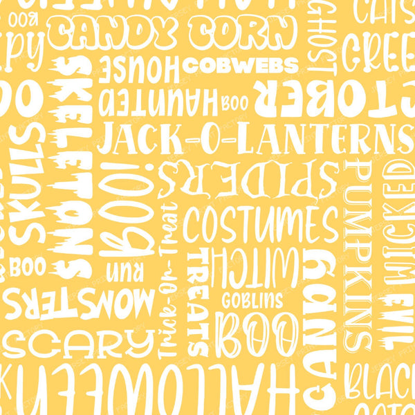 Halloween Word Cloud Sayings White On Yellow