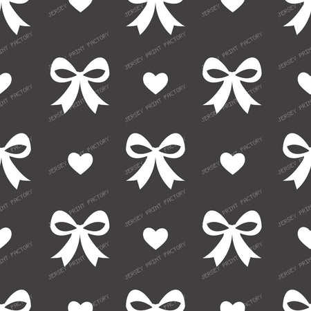 Bow Pattern, Coquette Bow, Ribbon, Cute Bow, White Bow, Hearts, Black — Gray 3