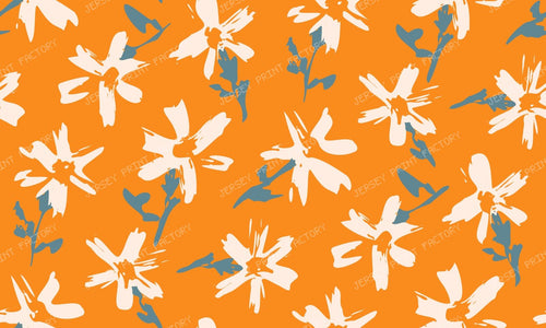 Elegant Floral Pattern of white flowers in boho style. Orange