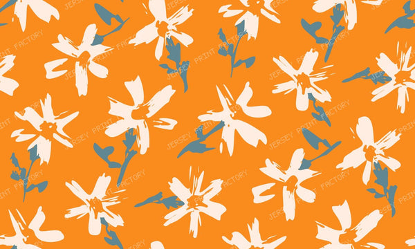 Elegant Floral Pattern of white flowers in boho style. Orange