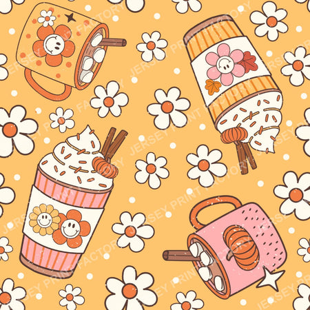 Fall Pumpkin Spice Coffee And Cocoa Drinks On Yellow