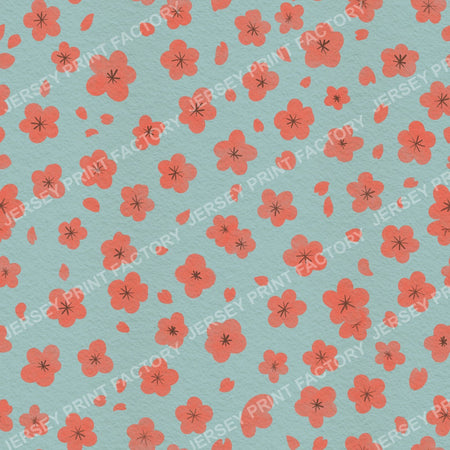 Sakura Cherry Blossom Flowers and Petals on Sage Green