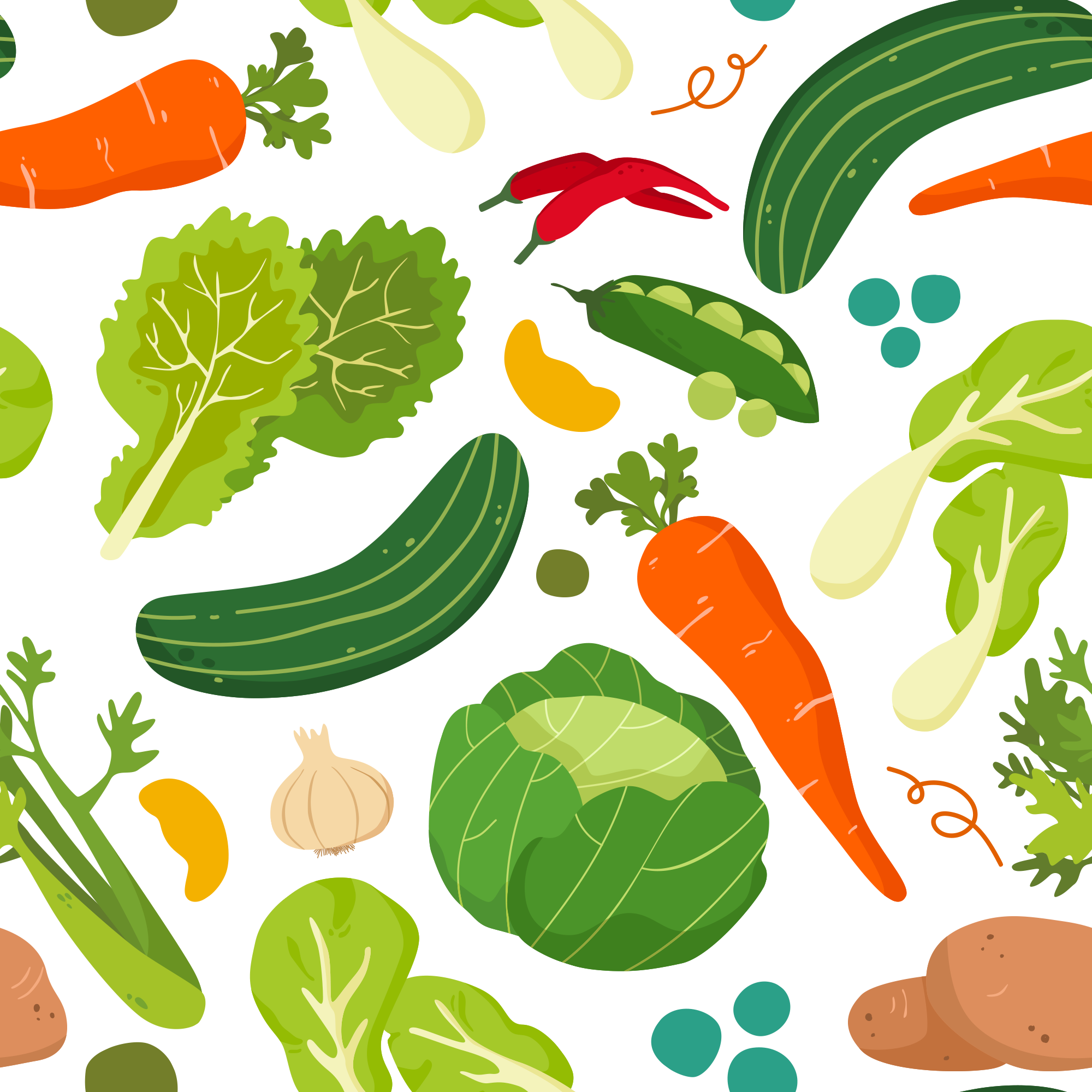 Veg Pattern Print Vegetable Varieties Patterns on White Fabric D1717 – Jersey Print Factory
