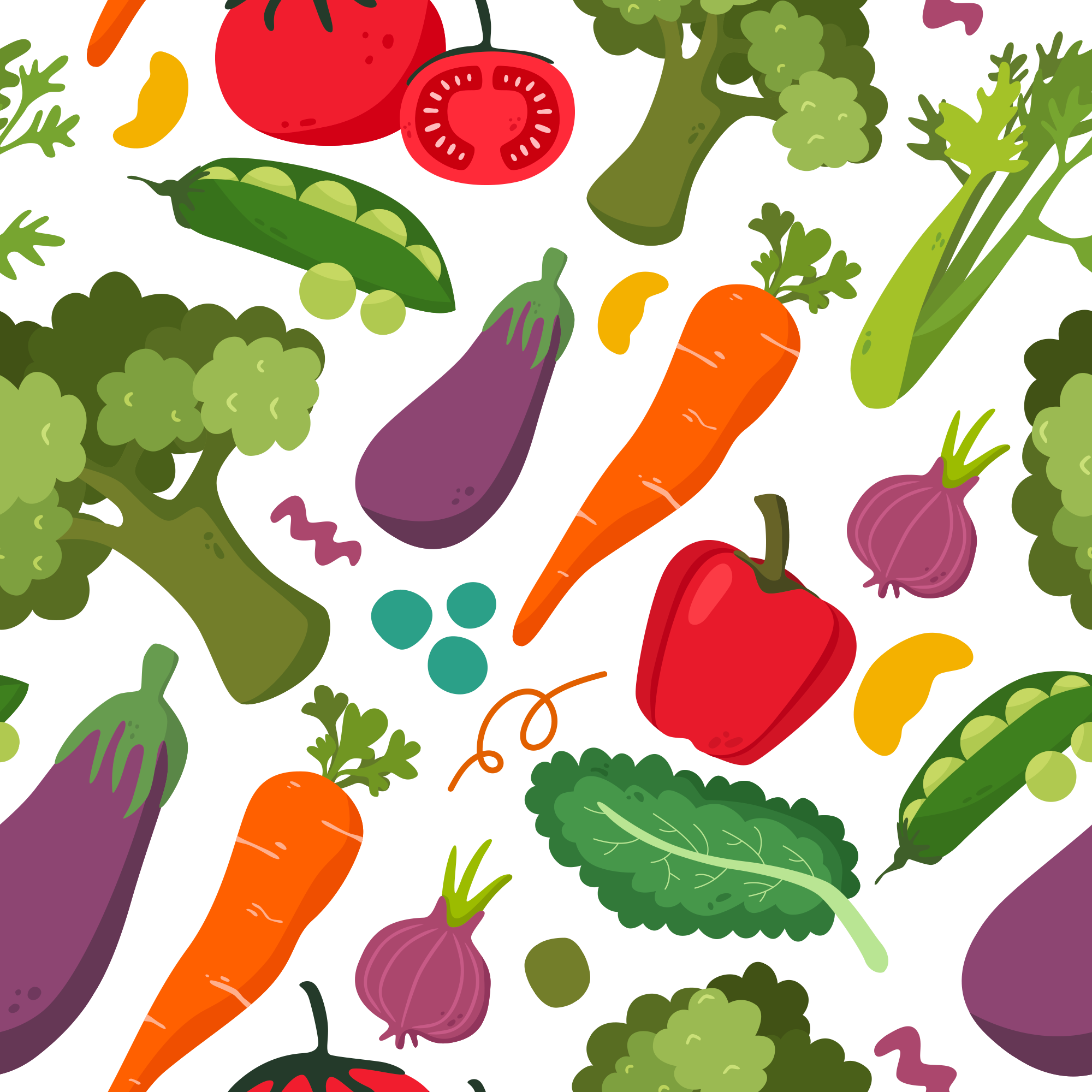 Veg Pattern Print Vegetable Patterns on White Fabric D1718 – Jersey Print Factory