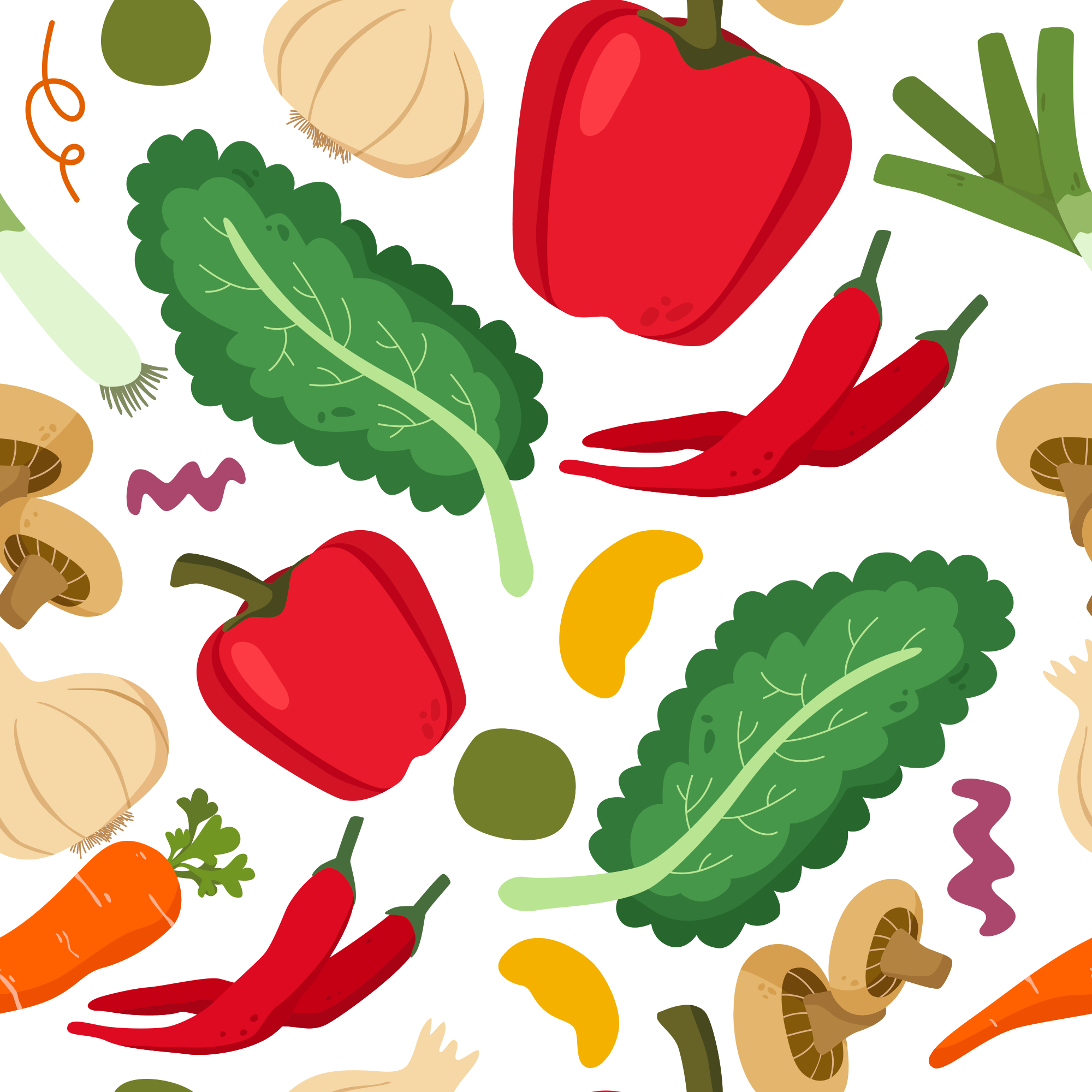 Veg Pattern Print Vegetable Patterns on White Fabric D1720 – Jersey Print Factory