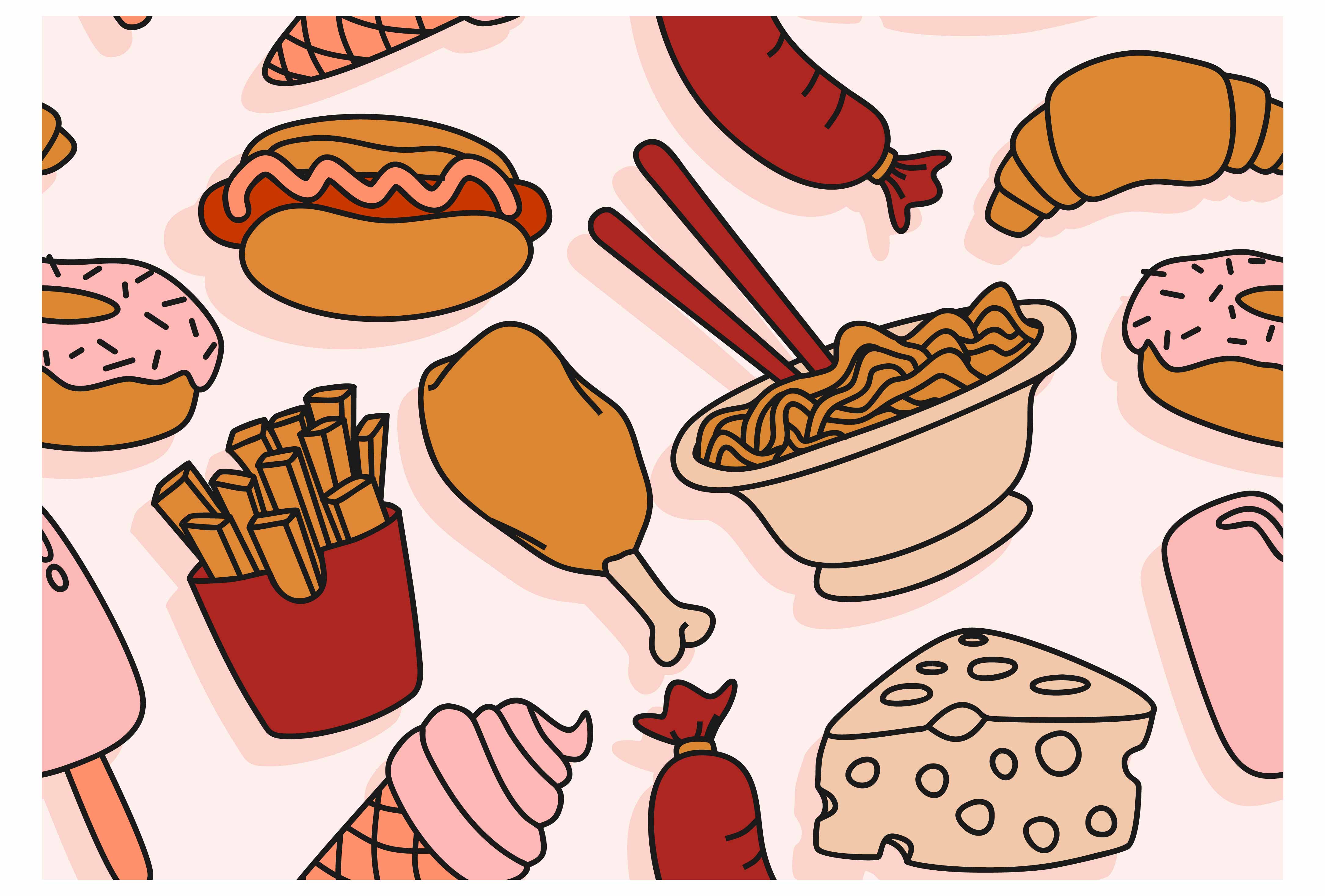 Pink Pattern Food Food Patterns on Powder Pink Fabric D1506 – Jersey Print Factory