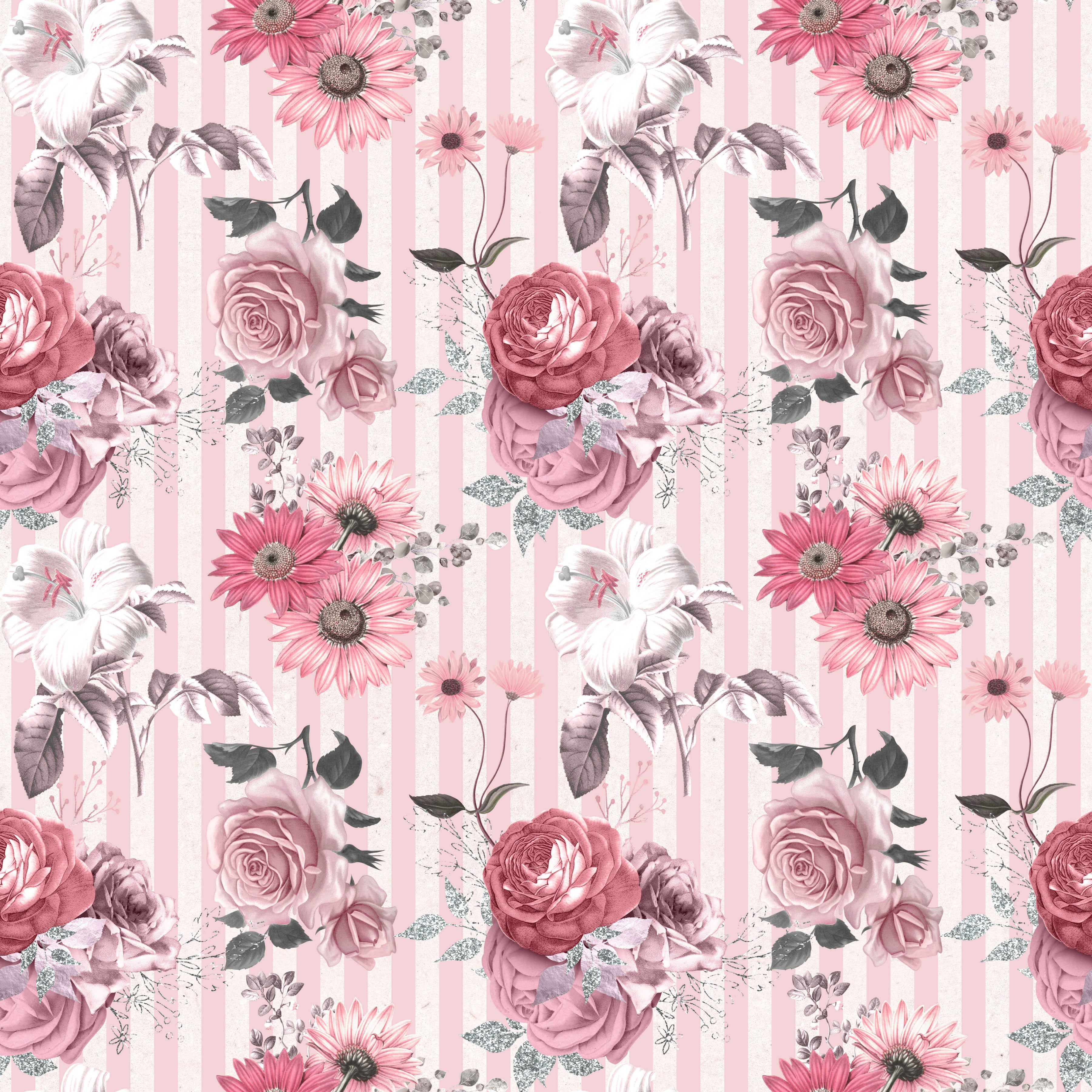 Rosa Blumenmuster auf Stoffstreifen E1124 – Jersey Print Factory