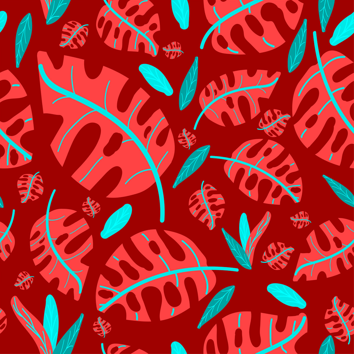 Abstract red, green leaf designs on burgundy fabric D1164 – Jersey ...