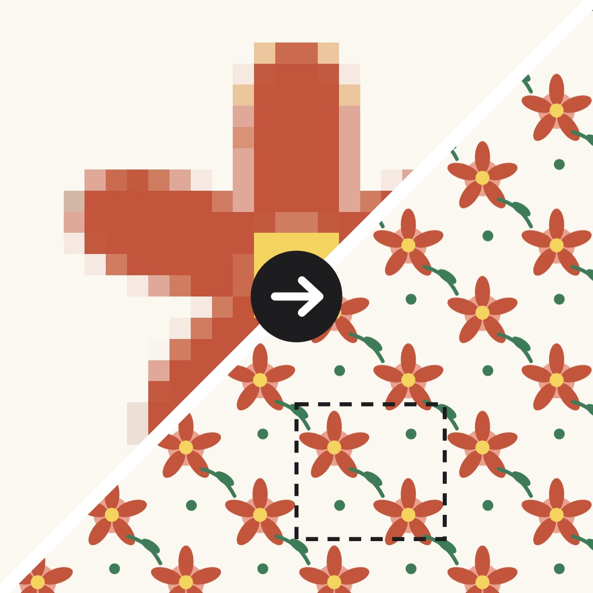 A pixelated sketch turned into a clean seamless repeat pattern