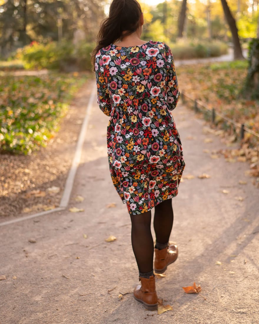 A finished printed dress made for a customer’s own clothing brand