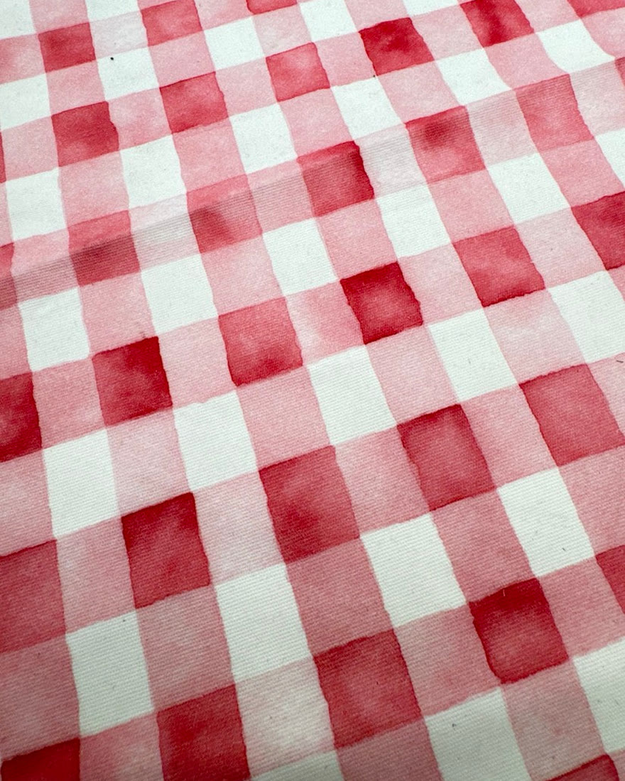 Printed cotton canvas in a red check