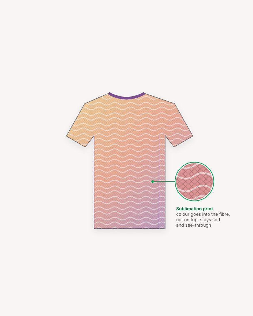 Drawing of a short-sleeve printed mesh T-shirt